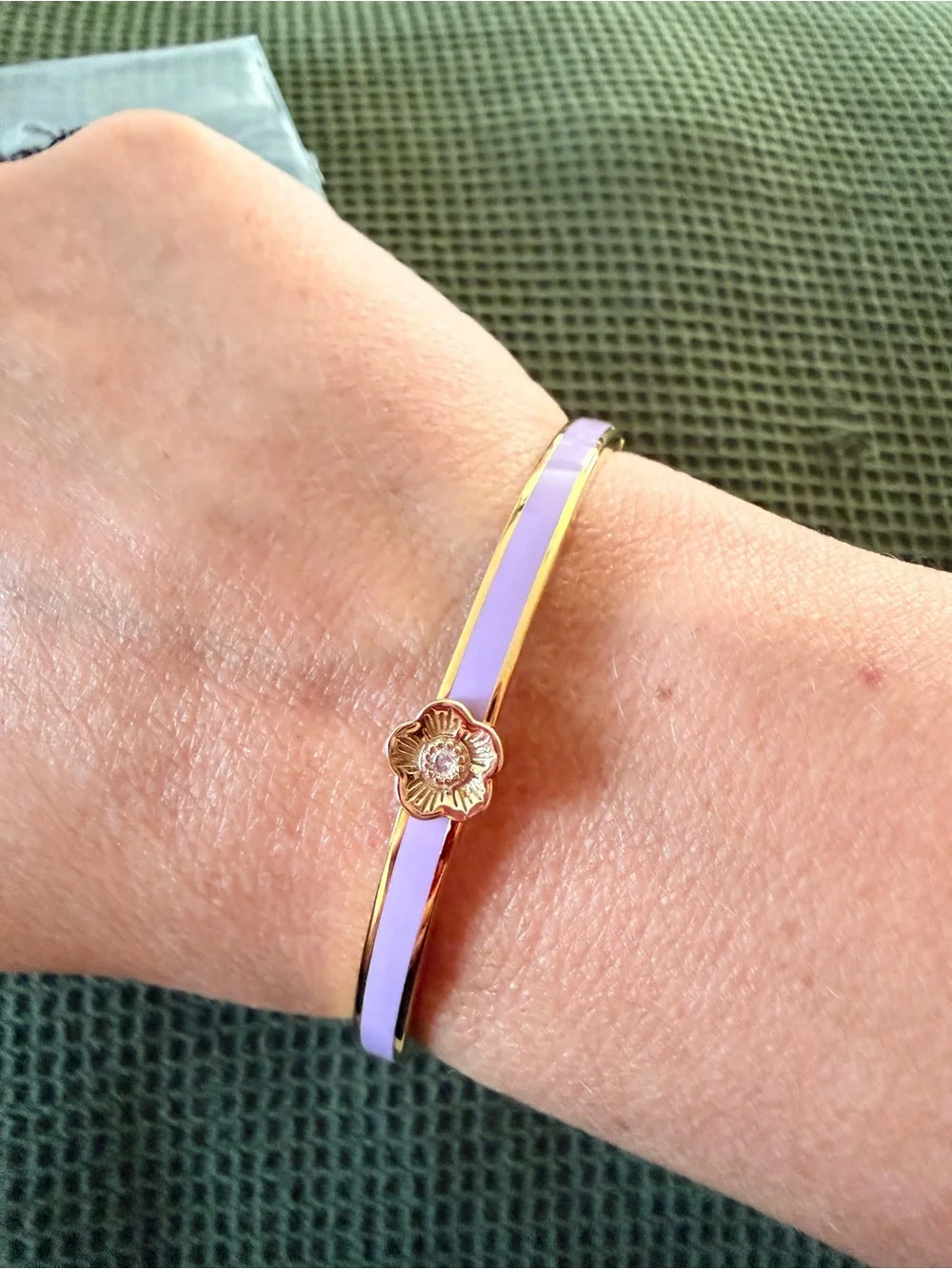 COACH Nia Floral Bracelet Gold-Tone Bangle with Lavender Enamel Flower Accent